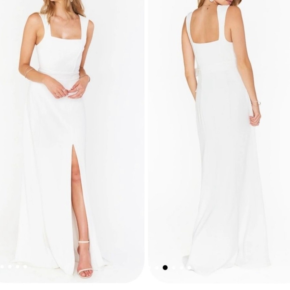 show me your mumu paris gown maxi dress white stretch crepe women size large